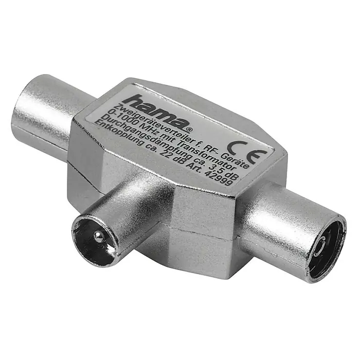 Hama Verteiler - Koax-Stecker, Koax-Kupplung, Durchgangsdämpfung: 3,5 dB, 1 Stk. - Vorderansicht