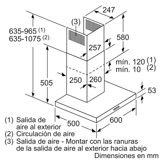 Bosch Campana decorativa de pared DWB66BC50 - Ancho: 60 cm, Potencia de aire máx.: 621 m³/h, Acero inoxidable