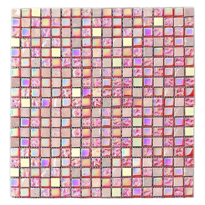 Mosaikfliese Quadrat Crystal Mix XCM M880N - 30,5 x 32,2 cm, Rot/Rosa, Glänzend - Vorderansicht
