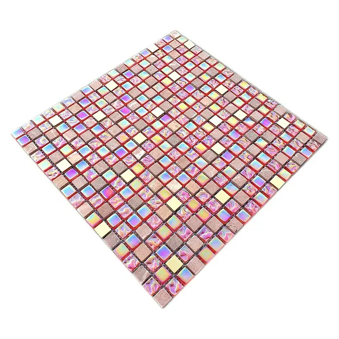 Mosaikfliese Quadrat Crystal Mix XCM M880N - 30,5 x 32,2 cm, Rot/Rosa, Glänzend - Ansicht von oben
