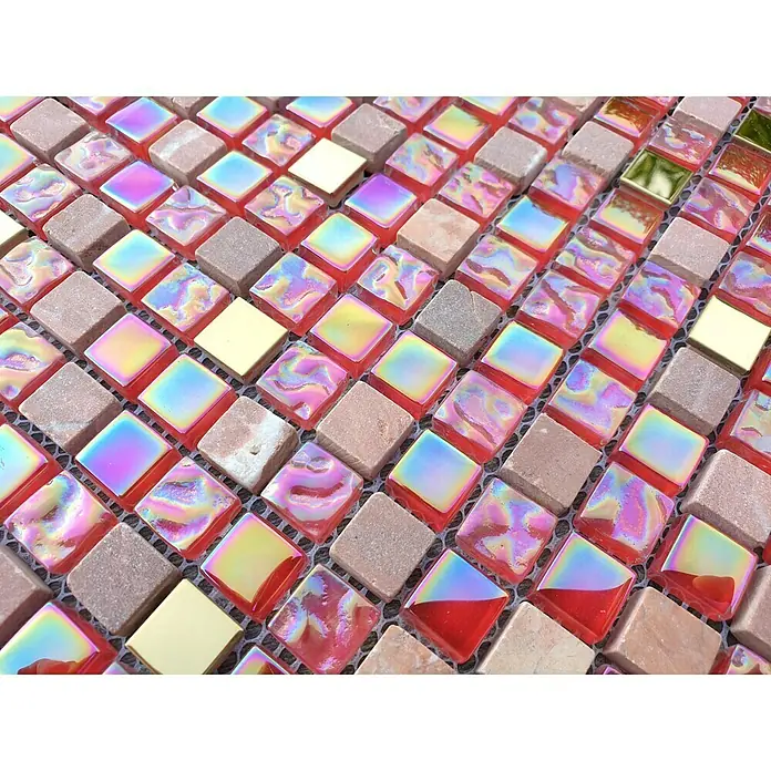 Mosaikfliese Quadrat Crystal Mix XCM M880N - 30,5 x 32,2 cm, Rot/Rosa, Glänzend - Detailaufnahme