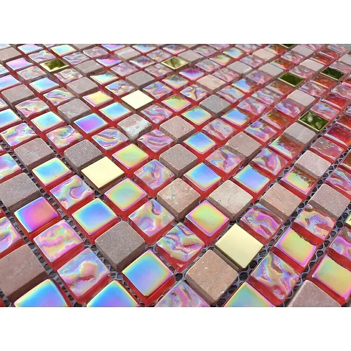 Mosaikfliese Quadrat Crystal Mix XCM M880N - 30,5 x 32,2 cm, Rot/Rosa, Glänzend - Detailaufnahme