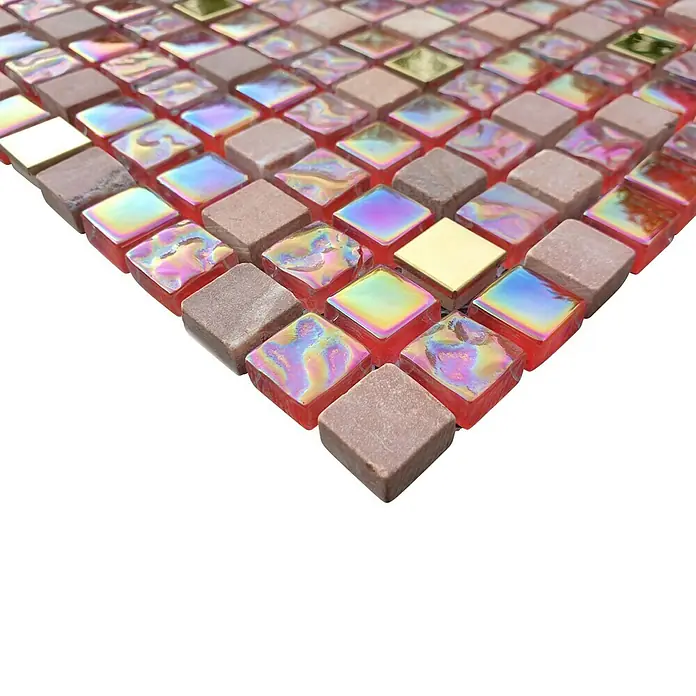 Mosaikfliese Quadrat Crystal Mix XCM M880N - 30,5 x 32,2 cm, Rot/Rosa, Glänzend - Detailaufnahme