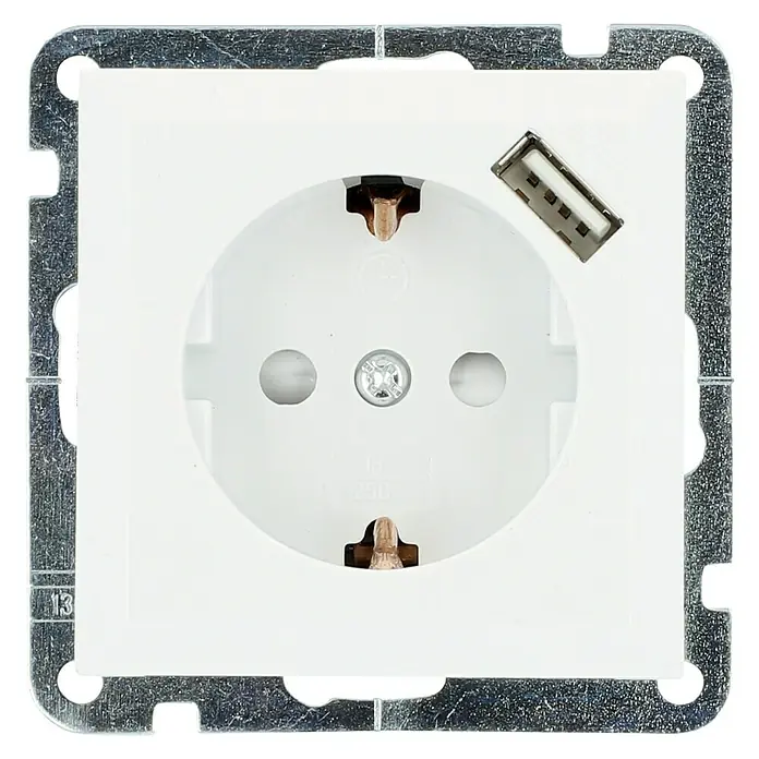 Voltomat MIKA USB-Steckdose - 1-fach, Ultraweiß, Kunststoff, 16 A - Vorderansicht