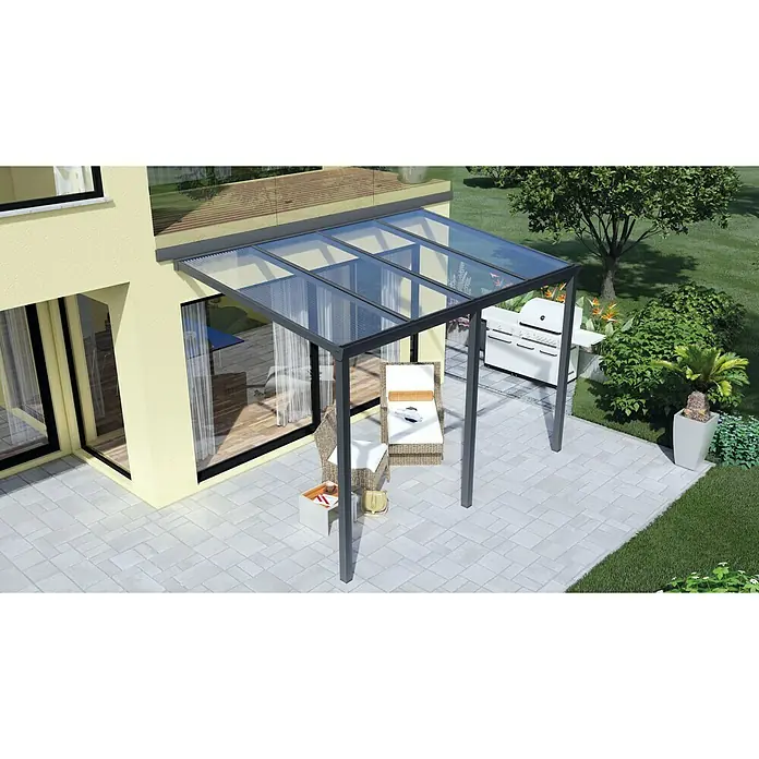 Terrassenüberdachung Sixty Edition - L x T: 400 cm x 250 cm, Polycarbonat, Anthrazitgrau, Klar - Linke Seitenansicht