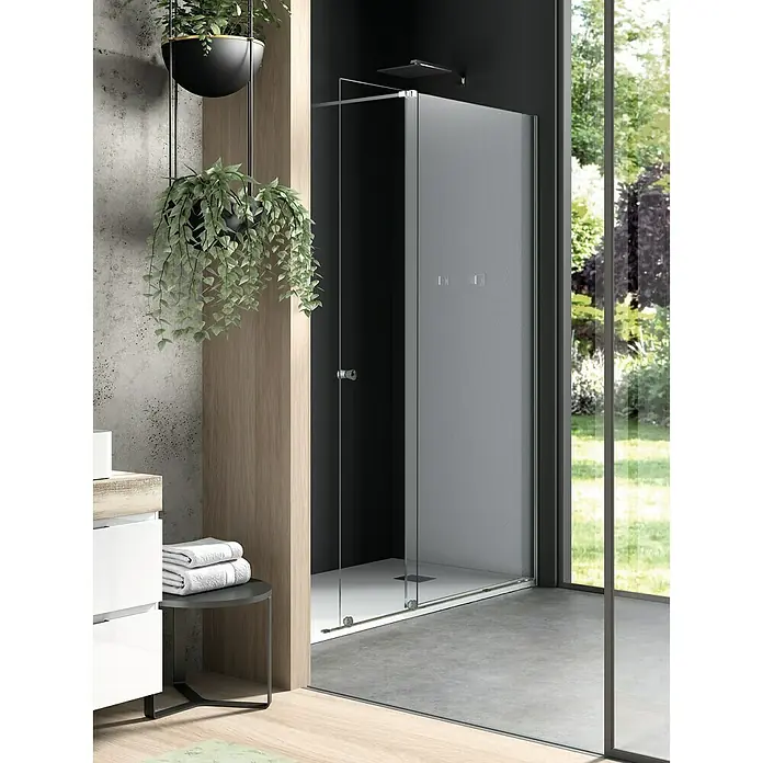 Mampara de ducha fija + hoja corredera Zurich - An x Al: 120 x 195 cm, 6 mm, Cromo