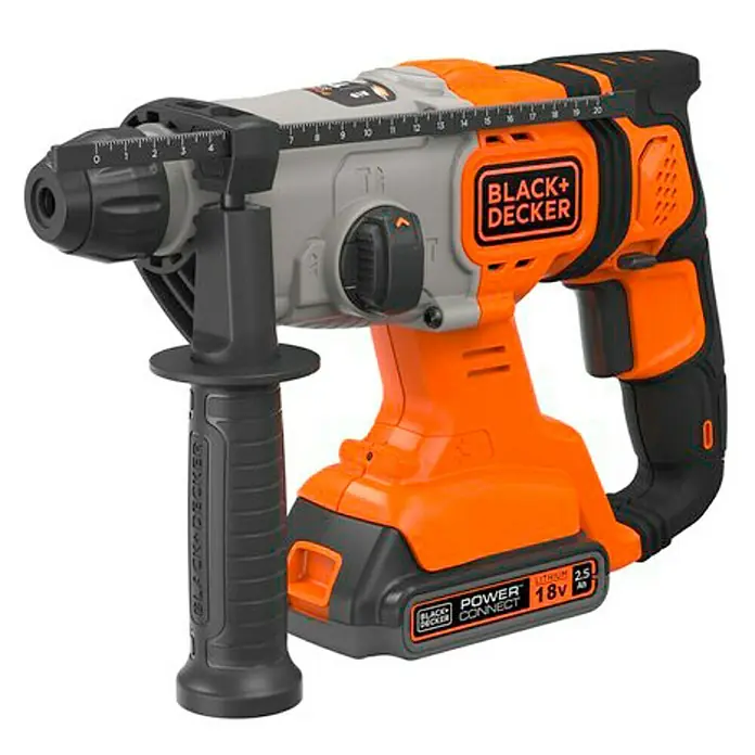 Black+Decker Martillo combinado de batería BCD900E2K - 18 V, 2 baterías, 2,5 Ah, Número de revoluciones de marcha en vacío: 1.880 r.p.m., Energía de percusión: 1,2 J