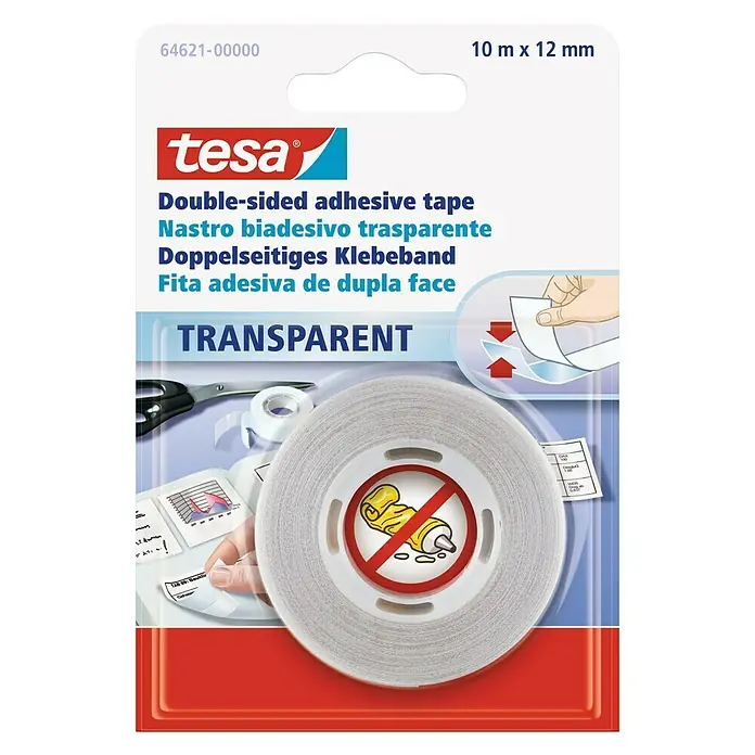 Tesa Doppelseitiges Klebeband - Transparent, L x B: 10 m x 12 mm - Vorderansicht