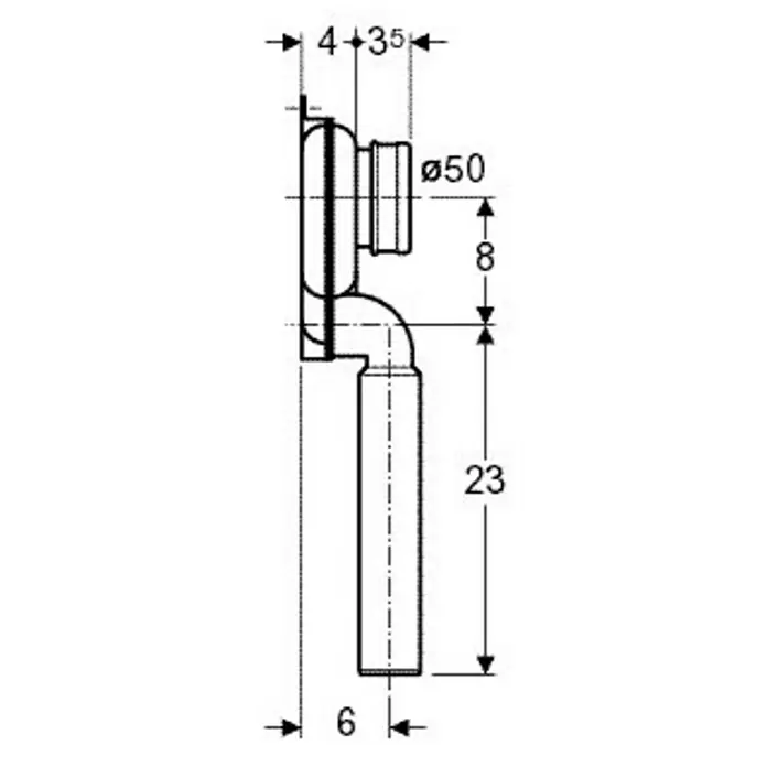 Geberit Urinal-Absaugsiphon Jetex - DN 50, Abgang: Senkrecht - Skizze