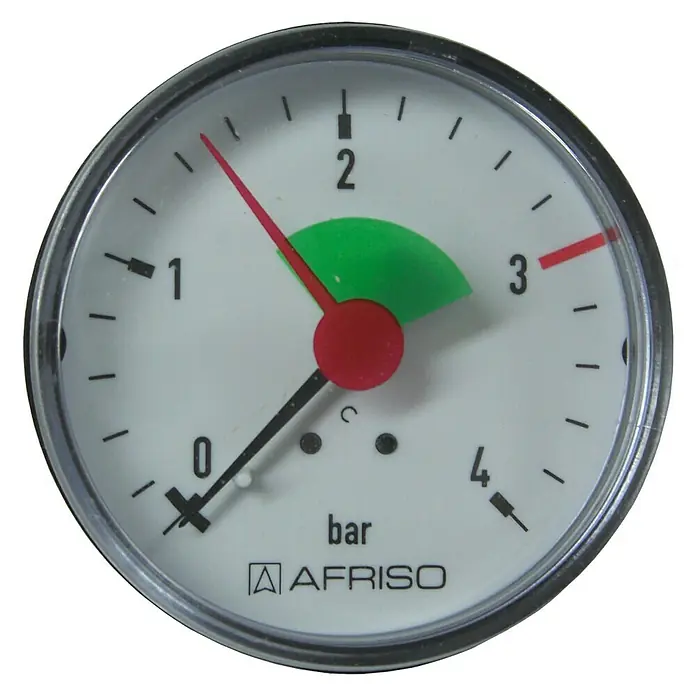 Heizungsmanometer - Anschlüsse: Hinten, ⅜″, Betriebsdruck: 0 bar - 4 bar - Vorderansicht