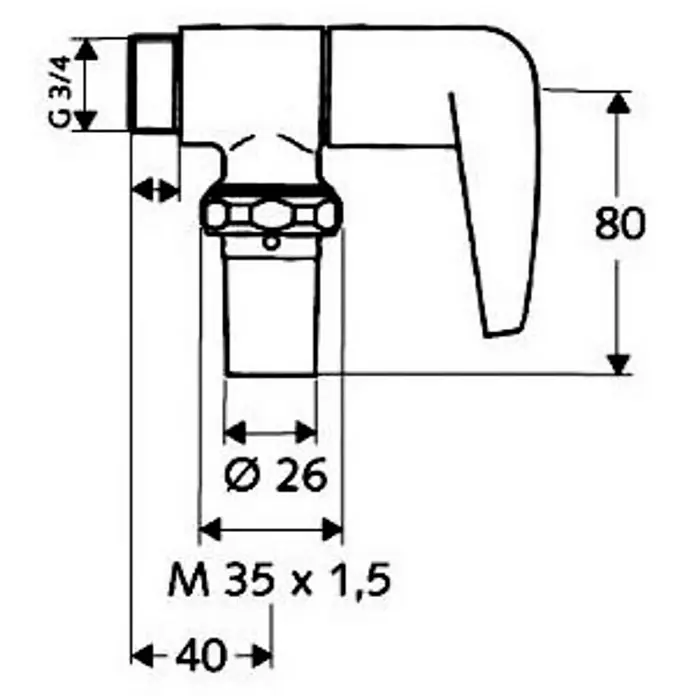 Schell WC-Druckspüler Schweizer - ¾″, Verchromt - Skizze