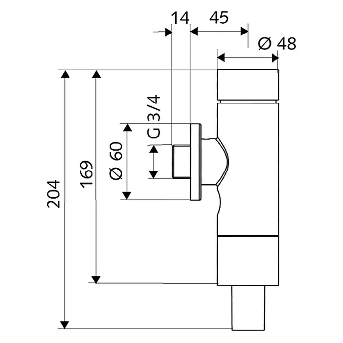 Schell WC-Druckspüler Schellomat Basic mit Serviceabsperrventil - ¾″, Verchromt - Skizze