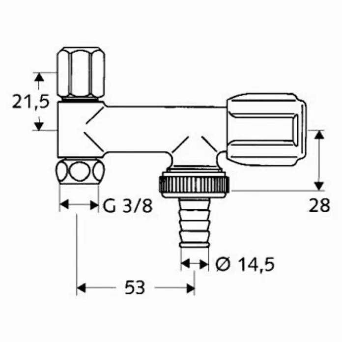 Schell Geräteventil Comfort 2 - ⅜″, ¾″, Verchromt - Skizze