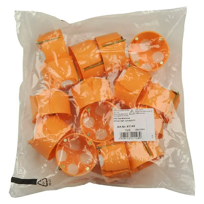 UniTEC Hohlwand-Schalterdose - 47 x 68 mm, 1-fach, Orange, 15 Stk. - Ansicht von oben