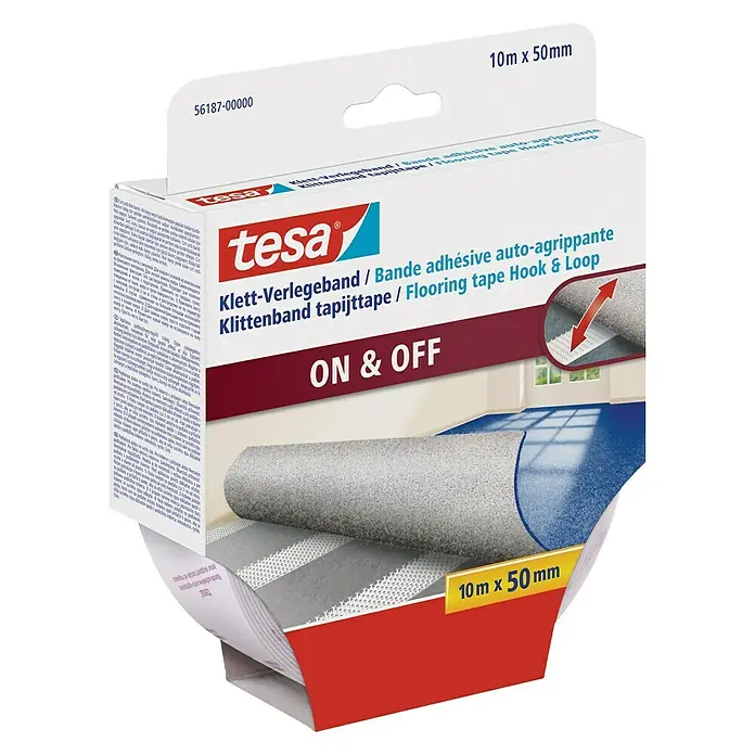 Tesa Klett-Verlegeband - 10 m x 50 mm, Geeignet für: Vlies/Filz - Linke Seitenansicht