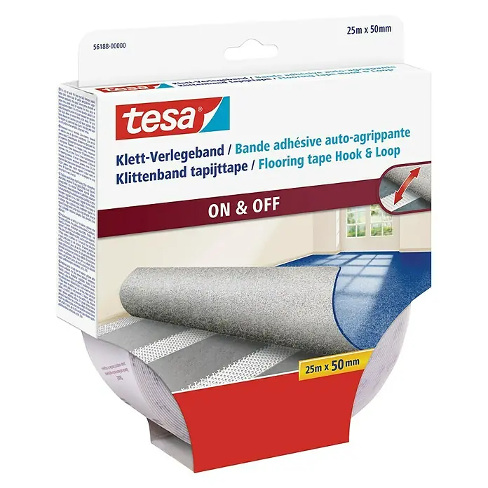 Tesa Klett-Verlegeband - 25 m x 50 mm, Geeignet für: Vlies/Filz - Linke Seitenansicht