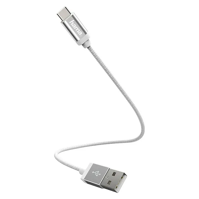 Hama USB kabel za punjenje - Bijele boje, 20 cm, Utikač USB A, utikač USB C - Pogled sprijeda