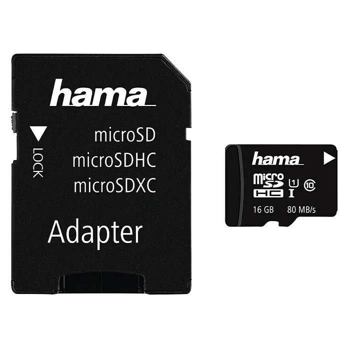 Hama microSDHC-Karte - 1 x microSDHC-Karte 16 GB, 1 x SD-Adapter, 16 GB - Vorderansicht