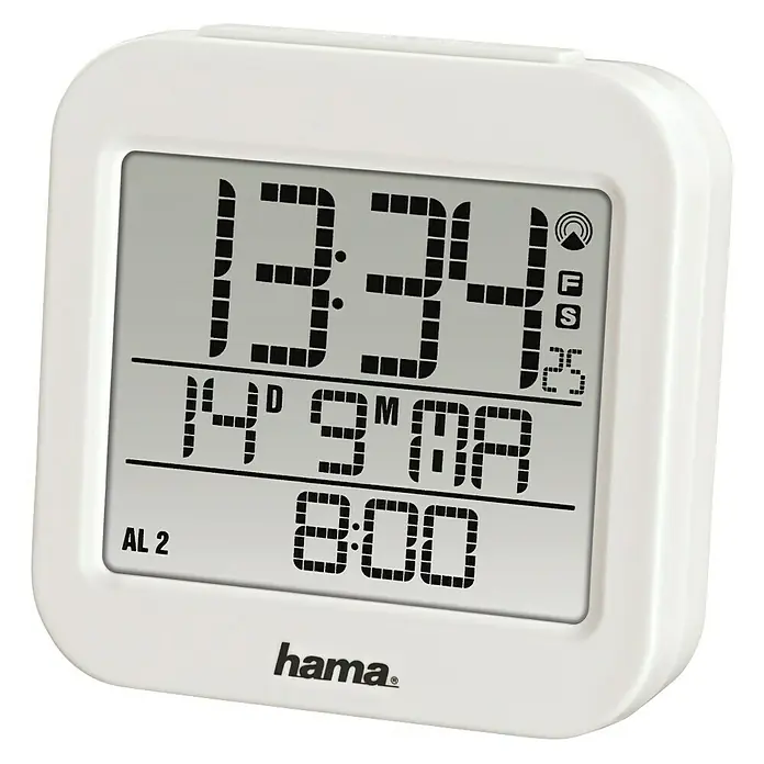 Hama Funkwecker RC 130 - Digitales Display, Batteriebetrieben, Weiß, 7,8 x 3 x 7,8 cm - Vorderansicht