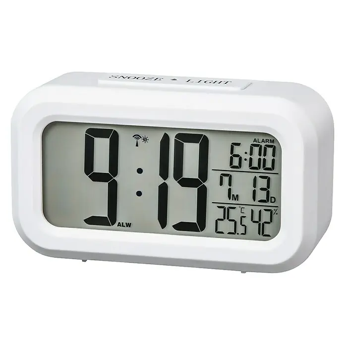 Hama Funkwecker RC 660 - Digitales Display, Batteriebetrieben, Weiß, 11,8 x 4 x 6,5 cm - Vorderansicht