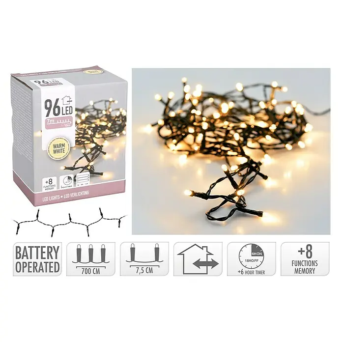 Led-feestverlichting - Buiten, 96 lampen, Kabellengte: 7 m, Lichtkleur: Warm wit - Vooraanzicht