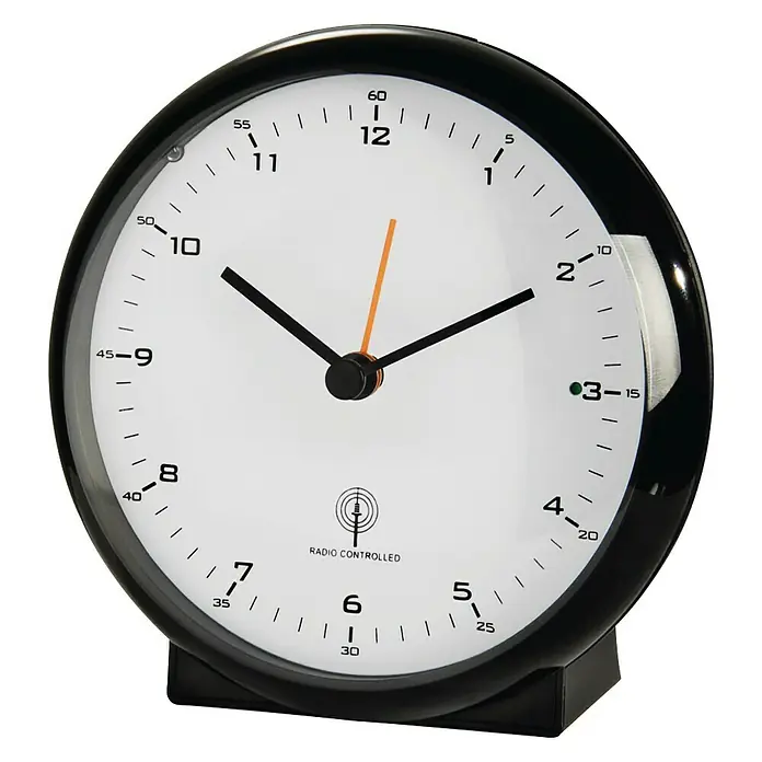 Hama Funkwecker Elegance Pro - Analoges Display, Batteriebetrieben, Schwarz, 10,5 x 5,1 cm - Vorderansicht