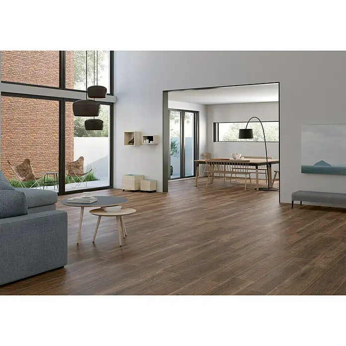 BHS Showroom Pavimento porcelánico Arhus - 23,3 x 120 cm, Marrón, Rectificado