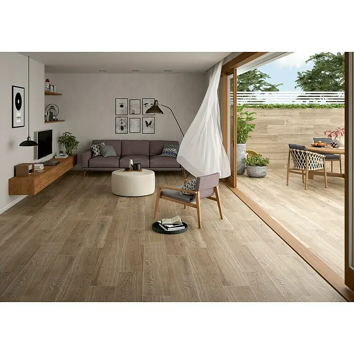 BHS Showroom Pavimento porcelánico Arhus - 23 x 120 cm, Tabaco, Rectificado