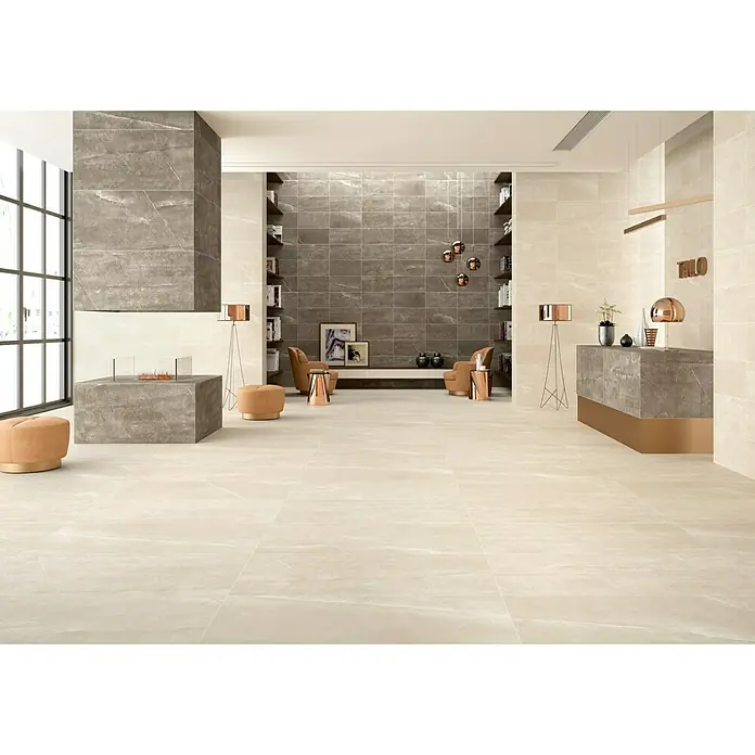 BHS Showroom Pavimento porcelánico Talo - 60 x 120 cm, Ivory, Rectificado, Efecto piedra