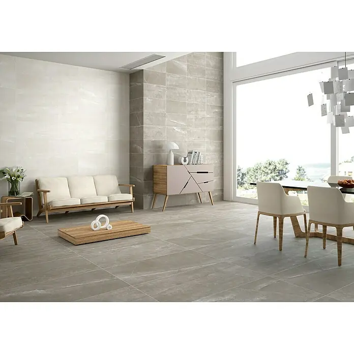 BHS Showroom Pavimento porcelánico Talo - 60 x 120 cm, Blanco, Rectificado, Efecto piedra