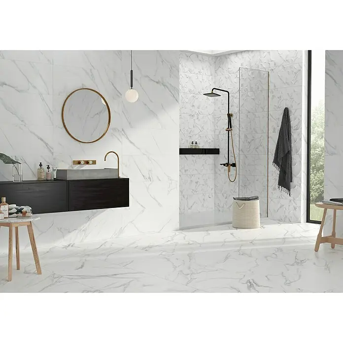 BHS Showroom Pavimento porcelánico Aston - 60 x 60 cm, Blanco, Rectificado, Marmolado