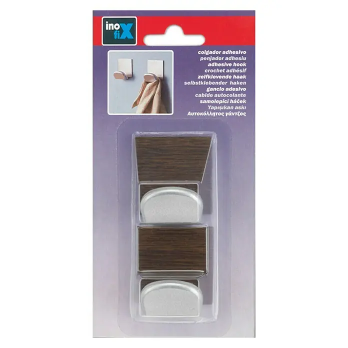 Inofix Colgador adhesivo 2078 - 2 ud., Acero inoxidable, Marrón, Cuadrado