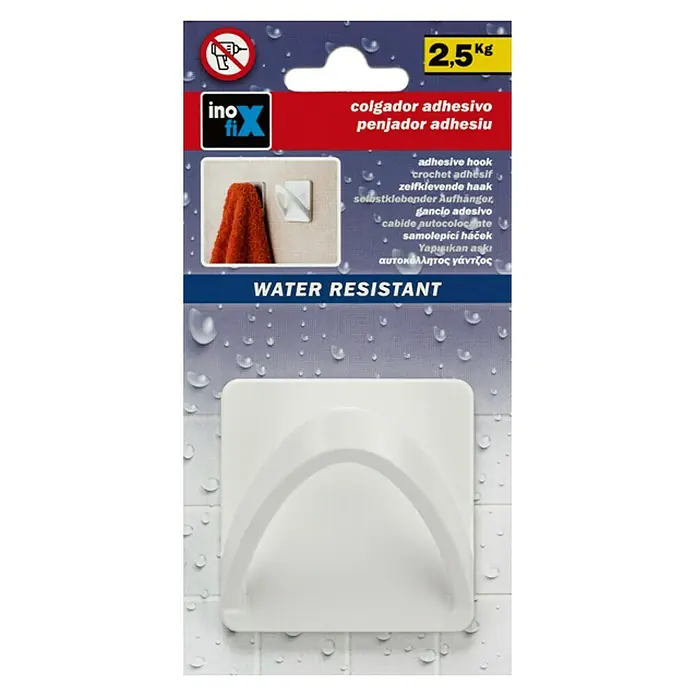 Inofix Colgador adhesivo 2190 - 1 ud., Plástico, Blanco, Cuadrado