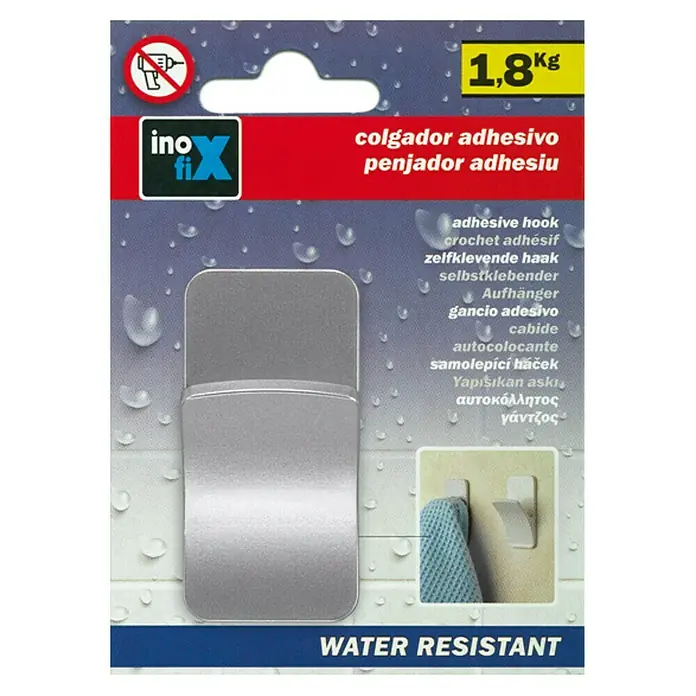 Inofix Colgador adhesivo 2191 - 1 ud., Plástico, Cromo, Rectangular