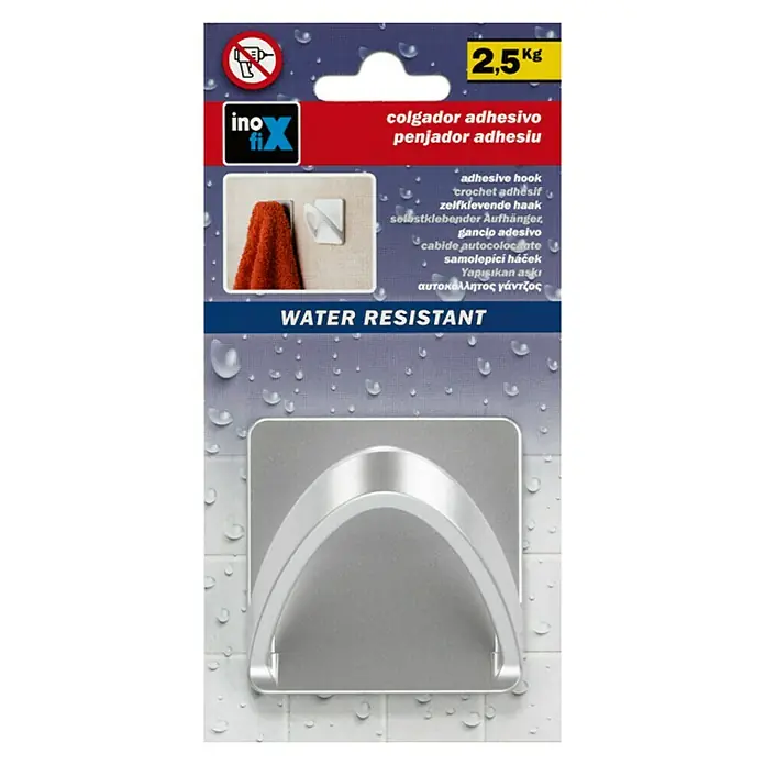 Inofix Colgador adhesivo 2190-7 - 1 ud., Plateado, Cuadrado
