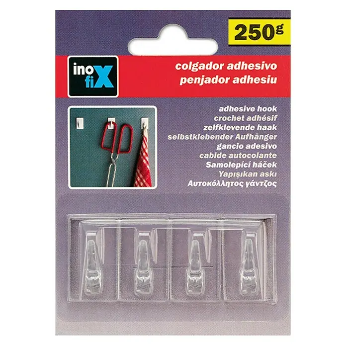 Inofix Colgador adhesivo 2075 - 4 ud., Transparente, Rectangular