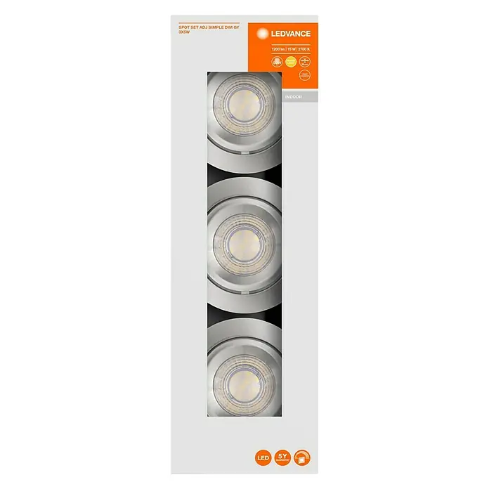 Ledvance LED-Einbauleuchten-Set Simple Dim - 5 W, Nickel, 3 Stk., Warmweiß - Vorderansicht