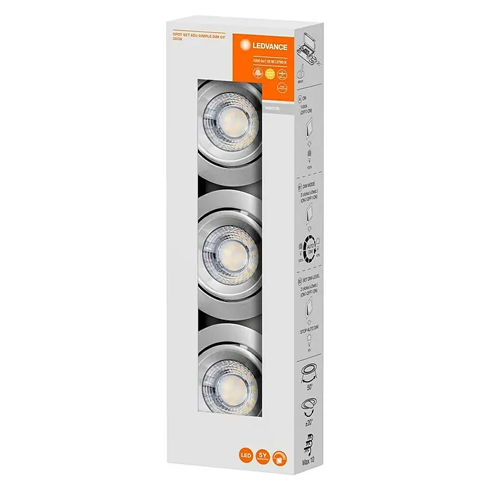 Ledvance LED-Einbauleuchten-Set Simple Dim - 5 W, Nickel, 3 Stk., Warmweiß - Vorderansicht