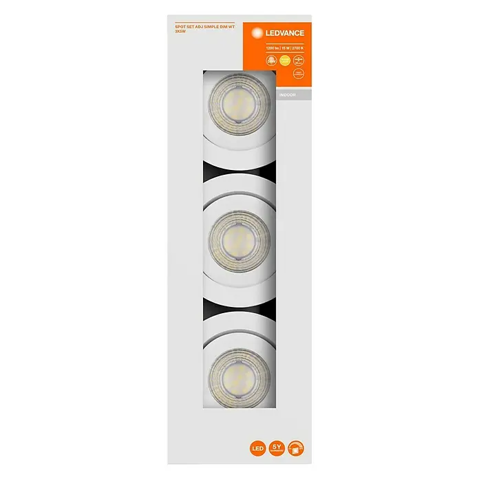 Ledvance LED-Einbauleuchten-Set Simple Dim - 5 W, Weiß, 3 Stk., Warmweiß - Vorderansicht
