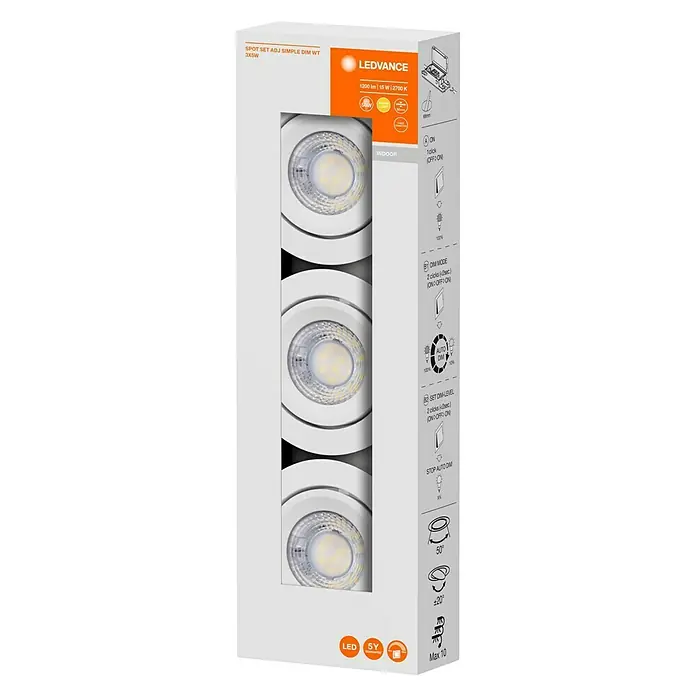 Ledvance LED-Einbauleuchten-Set Simple Dim - 5 W, Weiß, 3 Stk., Warmweiß - Vorderansicht
