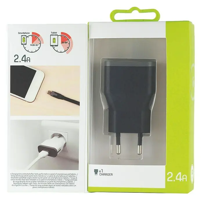Muvit Cargador USB 2.4 A - Negro, USB