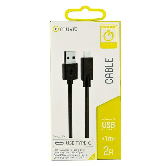 Muvit Cable de carga USB reversible - Negro, Largo: 1 m