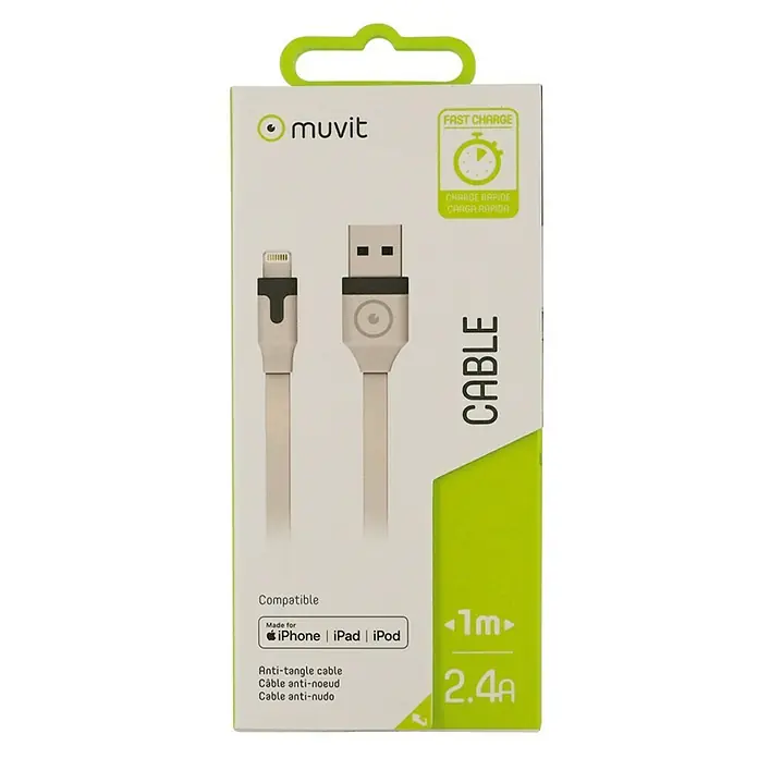 Muvit Cable de carga USB Lightning MFI - Blanco, Largo: 1 m