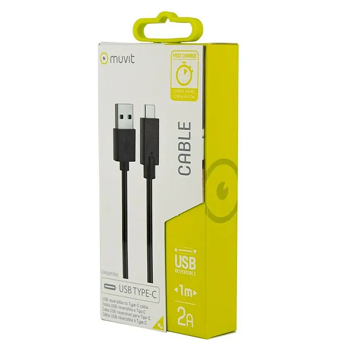 Muvit Cable de carga USB reversible - Negro, Largo: 1 m