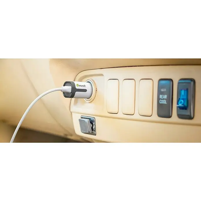 Muvit Cargador para automóvil Lightning MFI 1A - Blanco, Longitud del cable: 1,8 m, Encendedor