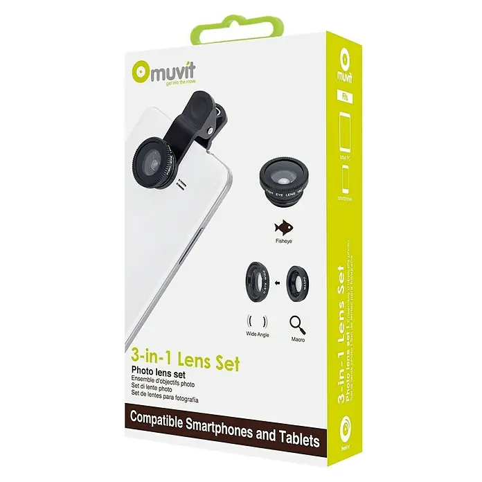 Kit de accesorios lentes para el móvil - Negro, Macro, gran angular, ojo de pez
