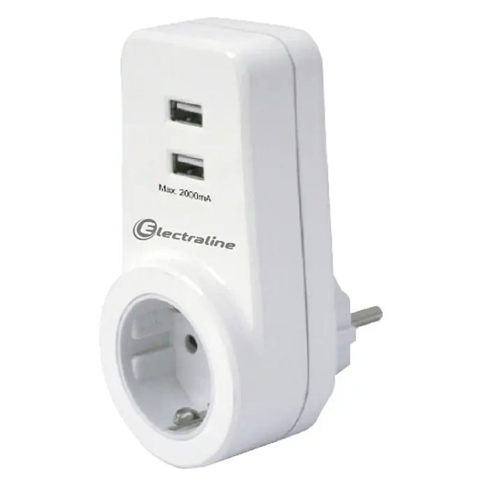 Electraline Adaptador USB 16A - x 2, Blanco