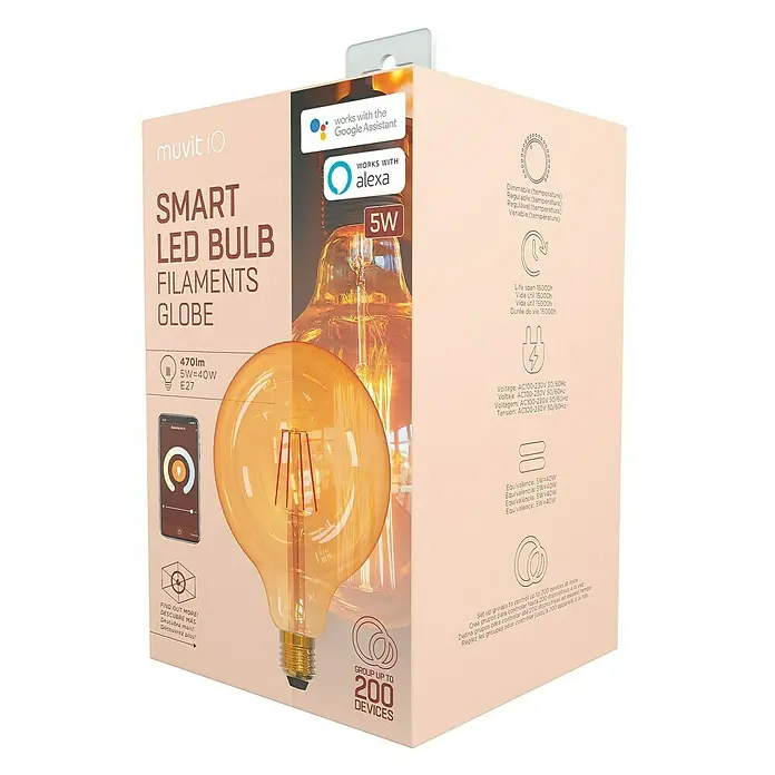Muvit Bombilla LED inteligente Filamento globo grande - E27, 480 lm