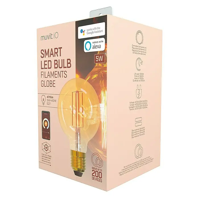 Muvit Bombilla LED inteligente Filamento globo pequeña - E27, 470 lm