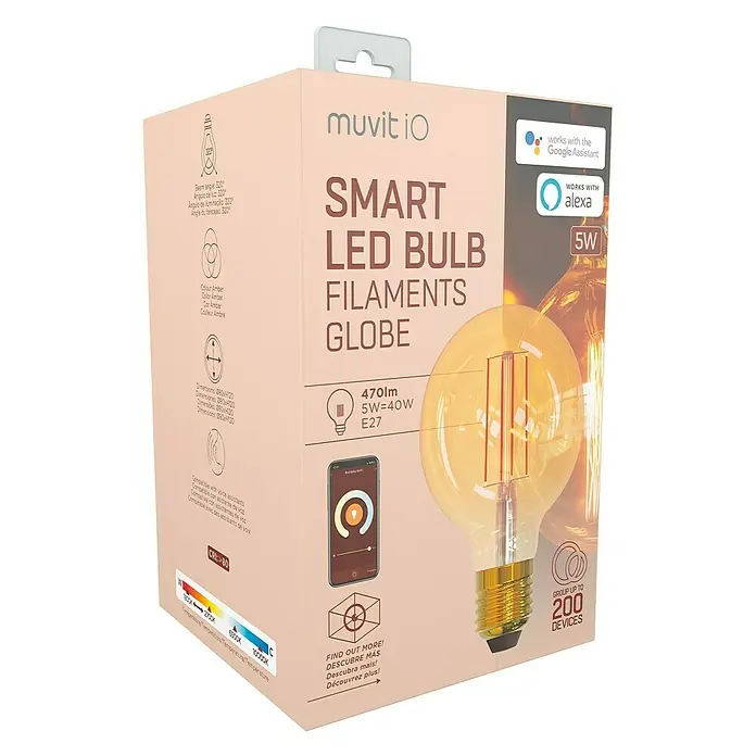 Muvit Bombilla LED inteligente Filamento globo pequeña - E27, 470 lm